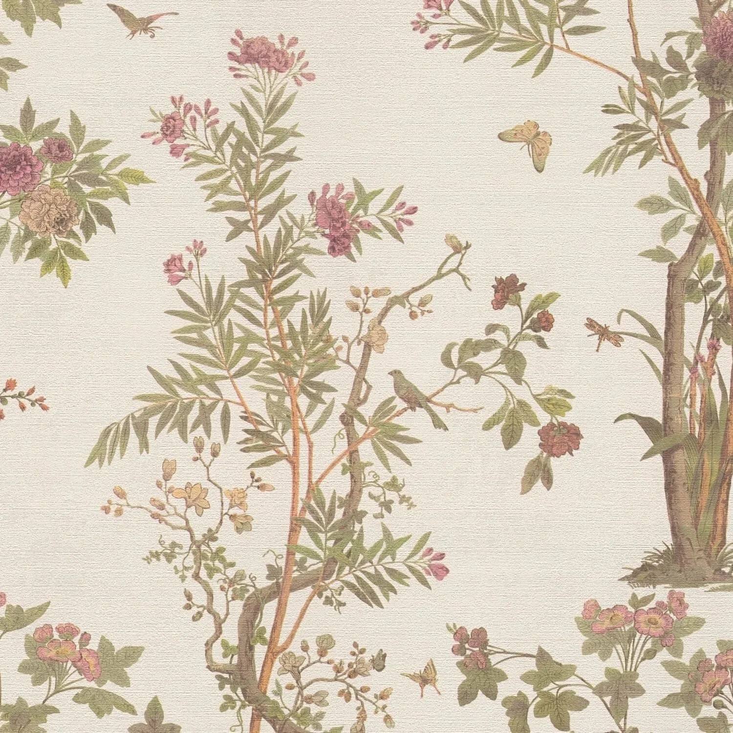 Image of PROFHOME 790433-GU Blumen Tapete Floral Matt Creme Oliv-Grün Braun Rosa 0,53 m x 10,05 m 5,33 m2