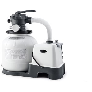 Intex Sandfilteranlage für Frame Pool Sets, weiße Filterpumpe mit Schlauch.