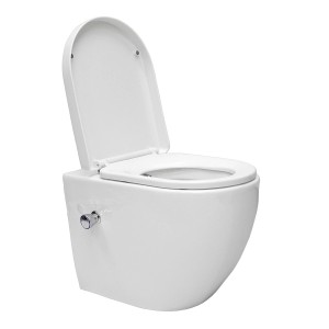 Spülrandloses Hänge WC mit Bidet Funktion und Softclose Sitz, Keramik, weiß.