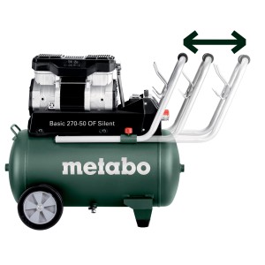 Metabo Kompressor Basic 270-50 OF Silent, ölfrei, mit verstellbarem Griff und Rädern.