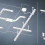 Illustration eines URail LED-Schienensystems mit T-Stück Verbinder in Signalweiß.