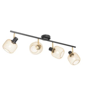 QAZQA Industriespot Schwarz mit Goldenen 4 Lichtern Bliss Mesh