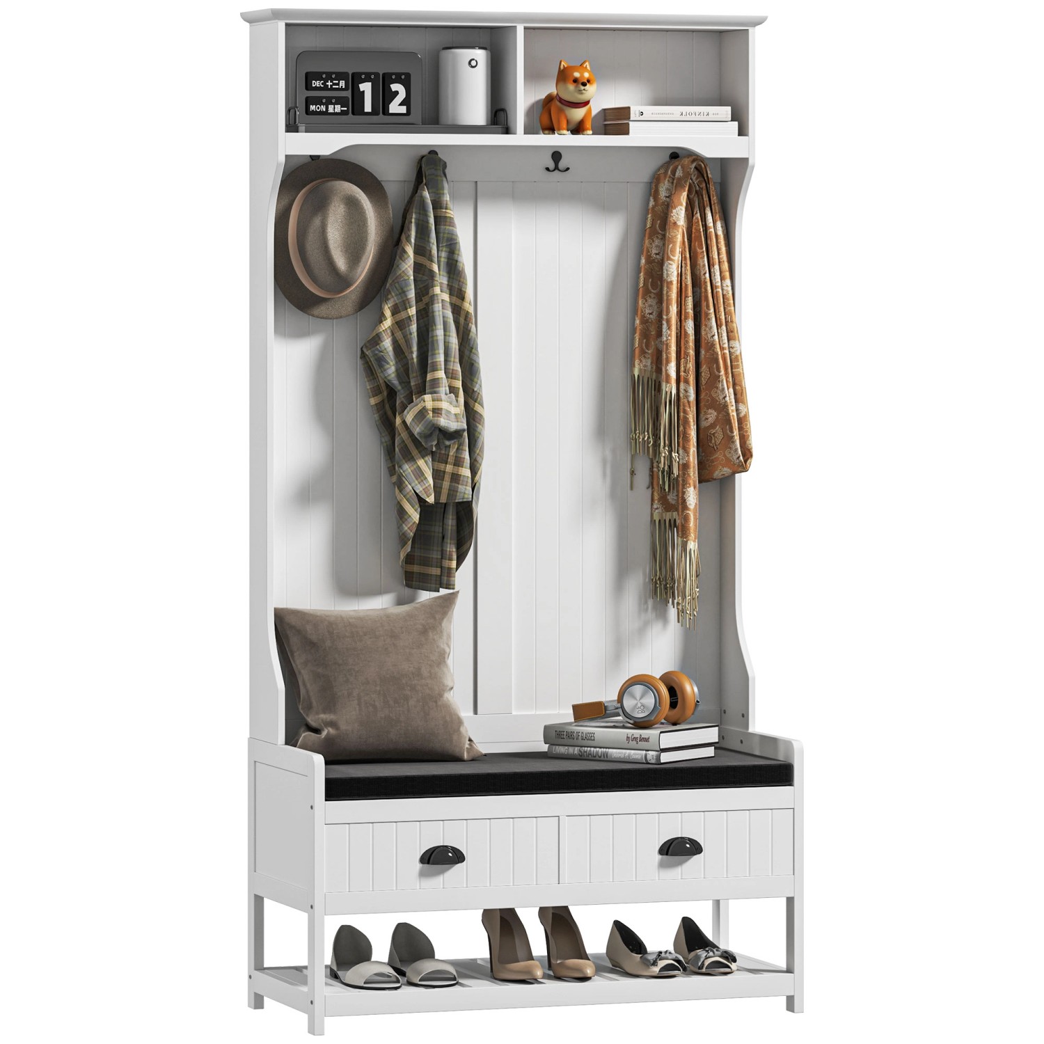 HOMCOM Garderobenständer MDF Schaumstoff Weiß 89L x 42B x 172H cm