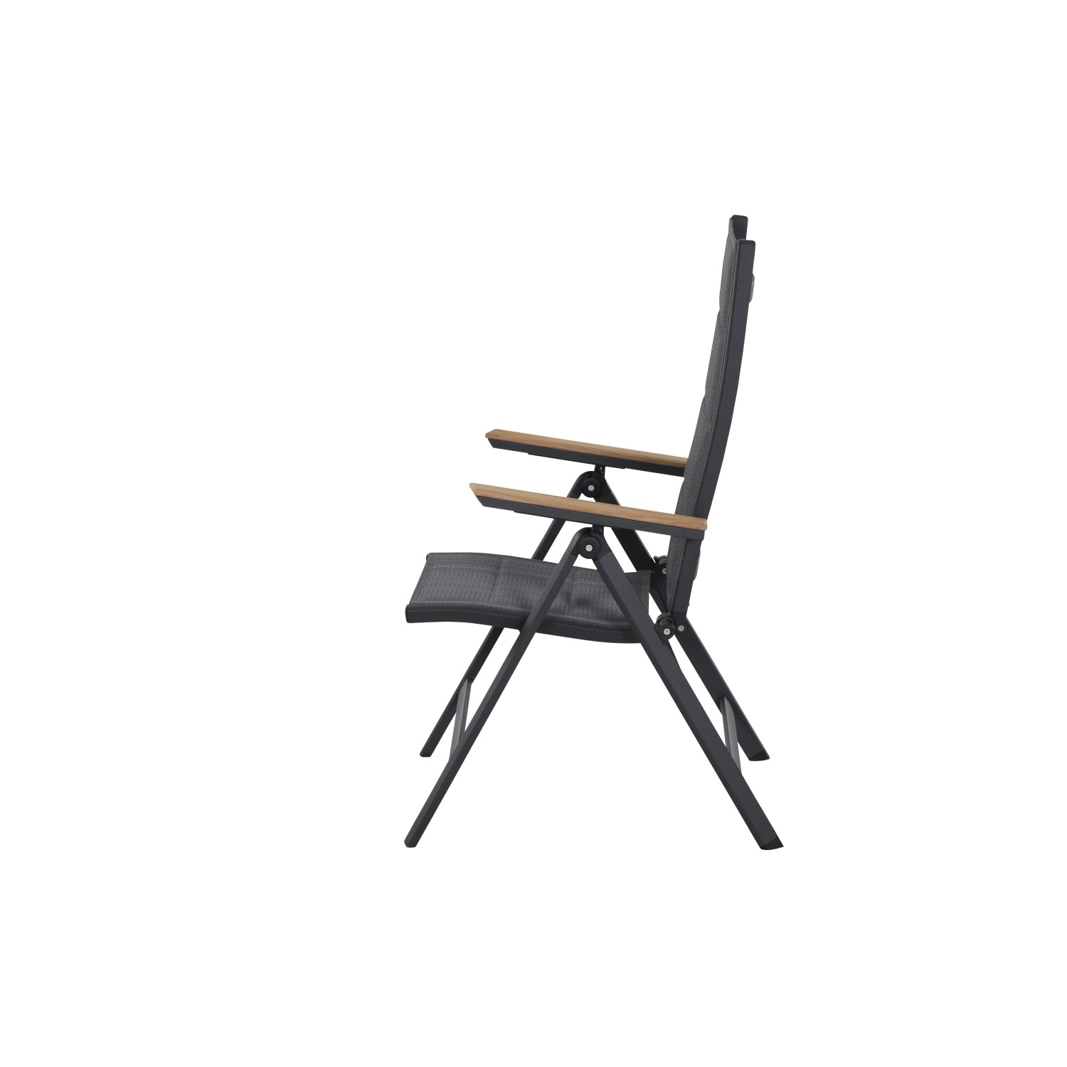 Siena Garden Klappsessel Tesor, anthrazitfarben mit Teakholz-Armlehnen, Seitenansicht.