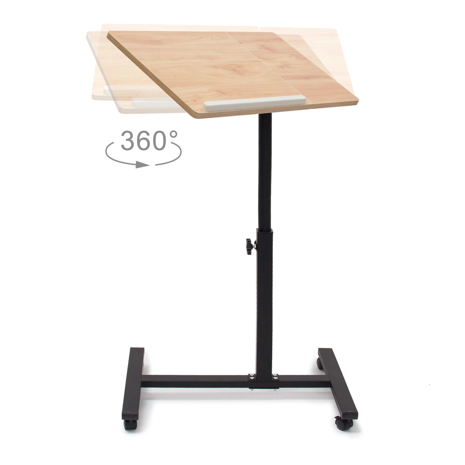 Relaxdays Laptoptisch Holz Gelb Höhenverstellbar Neigbar Drehbar mit Bremsrollen 60 cm x 40.5 cm 58 cm bis 95 cm_3