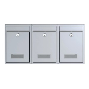 Basi Briefkasten Set, 3 silberne Briefkästen mit Hebelschloss, ideal für Mehrfamilienhäuser.