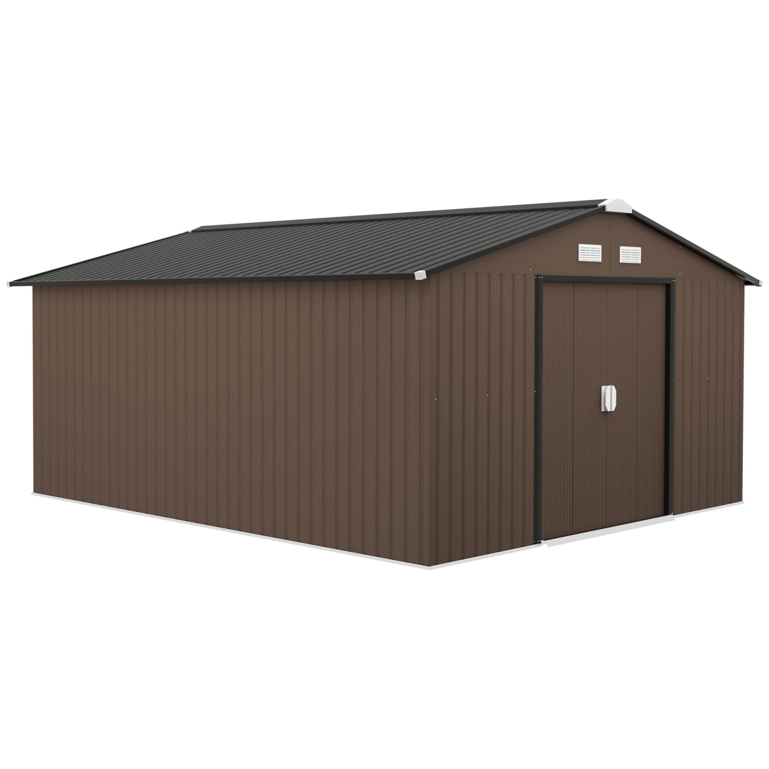 Thumbnail - Outsunny Gerätehaus mit Pultdach Stahl Braun 340L x 386B x 200H cm