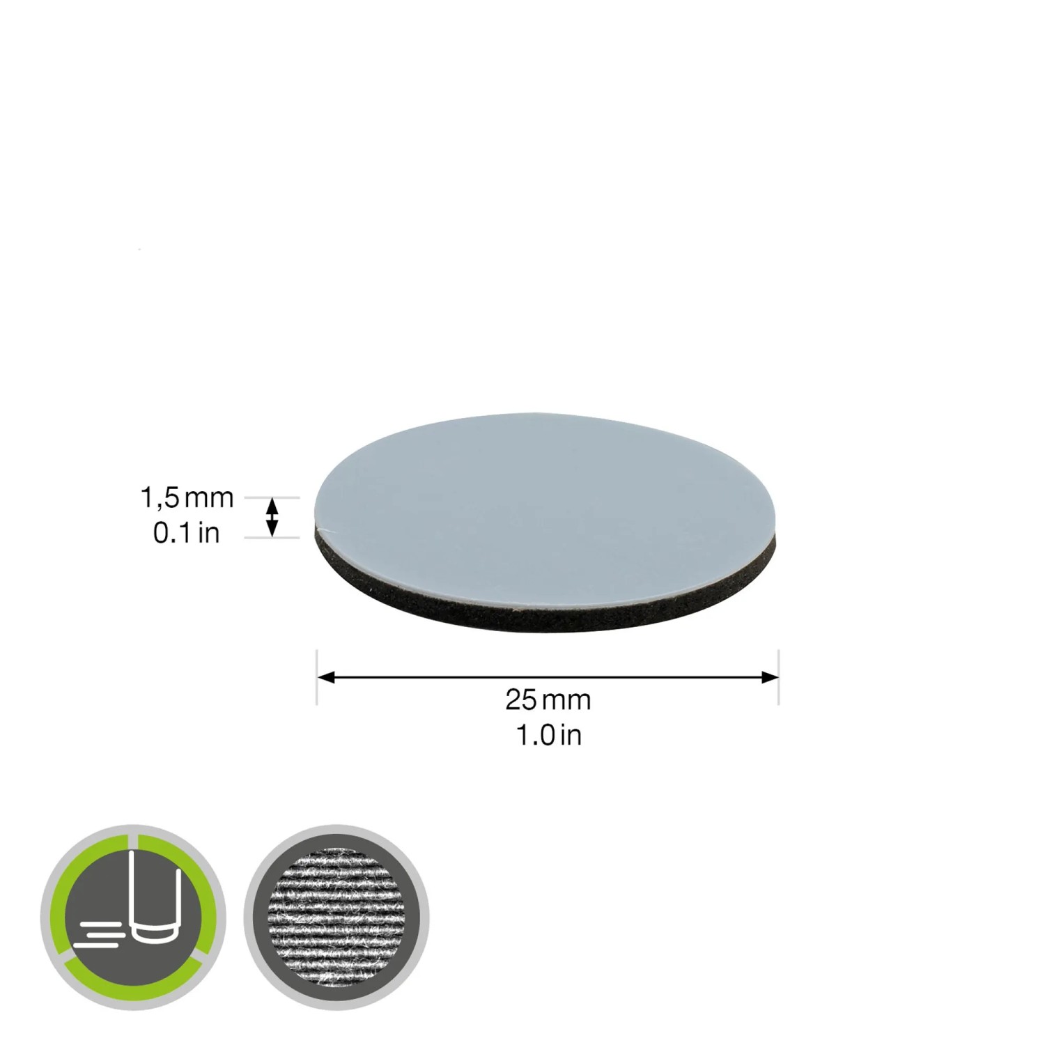 Wagner Gleiter-Set, 12-tlg., Ø 25mm, grau, aus PTFE, selbstklebend, für Möbel und Oberflächenschutz.