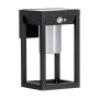 Schwarze Eglo LED Solar Wandleuchte Martano mit Sensor, 27x18cm, für den Außenbereich.