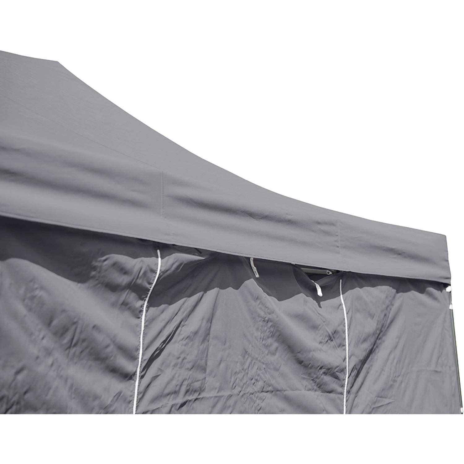 Detailansicht des grauen Siena Garden Allrounder Pavillons (300x450 cm) mit Seitenteil.