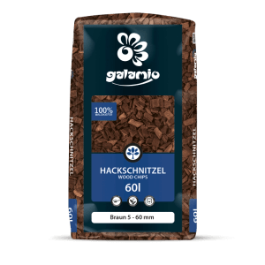 Galamio Holzhackschnitzel Braun 60l Sack. Mulch aus Kiefernholz, Körnung 5-60mm, für Garten, Beete und Wege.