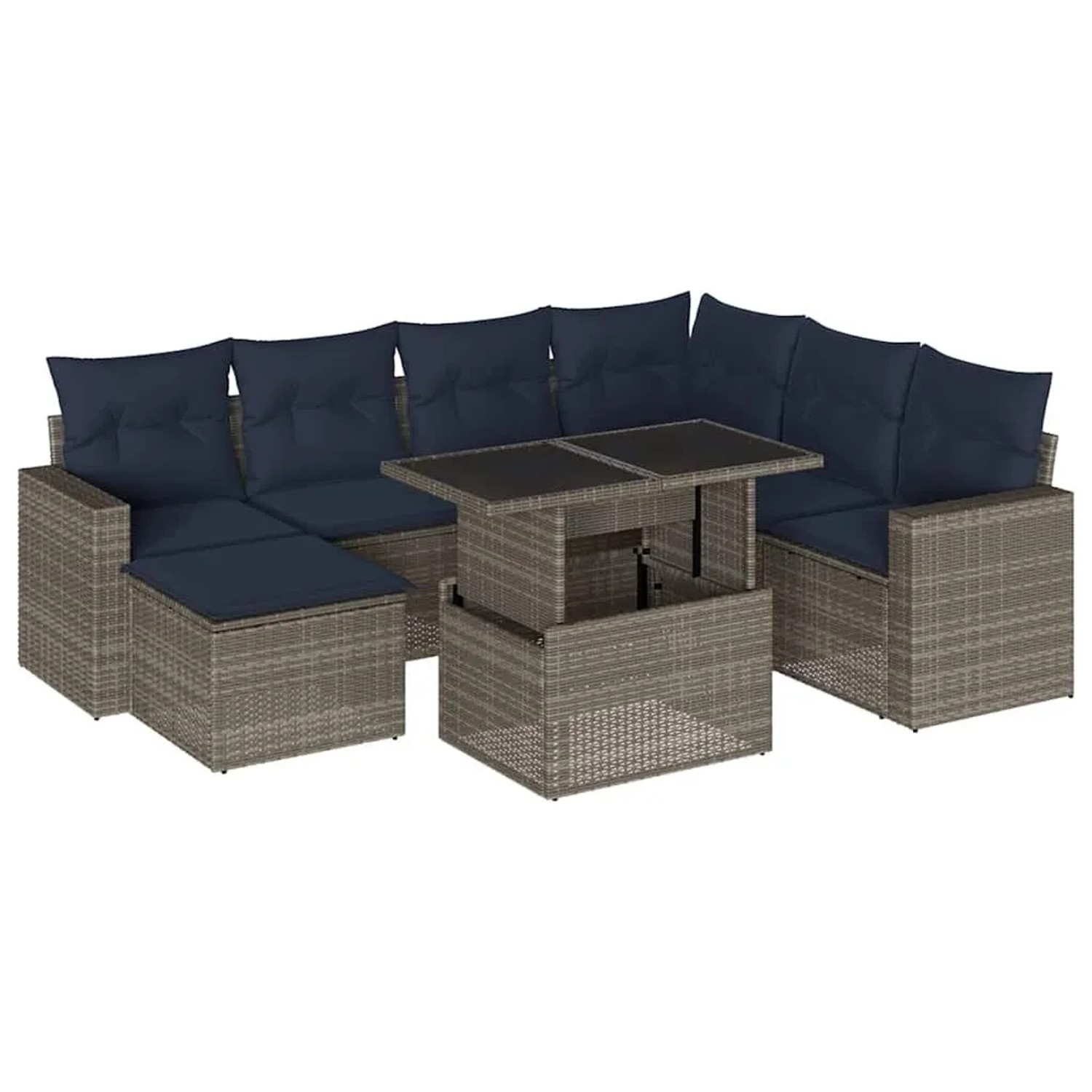 vidaXL 8-Tlg Gartensofa-Set mit Kissen Grau Polyrattan 3267441 günstig online kaufen