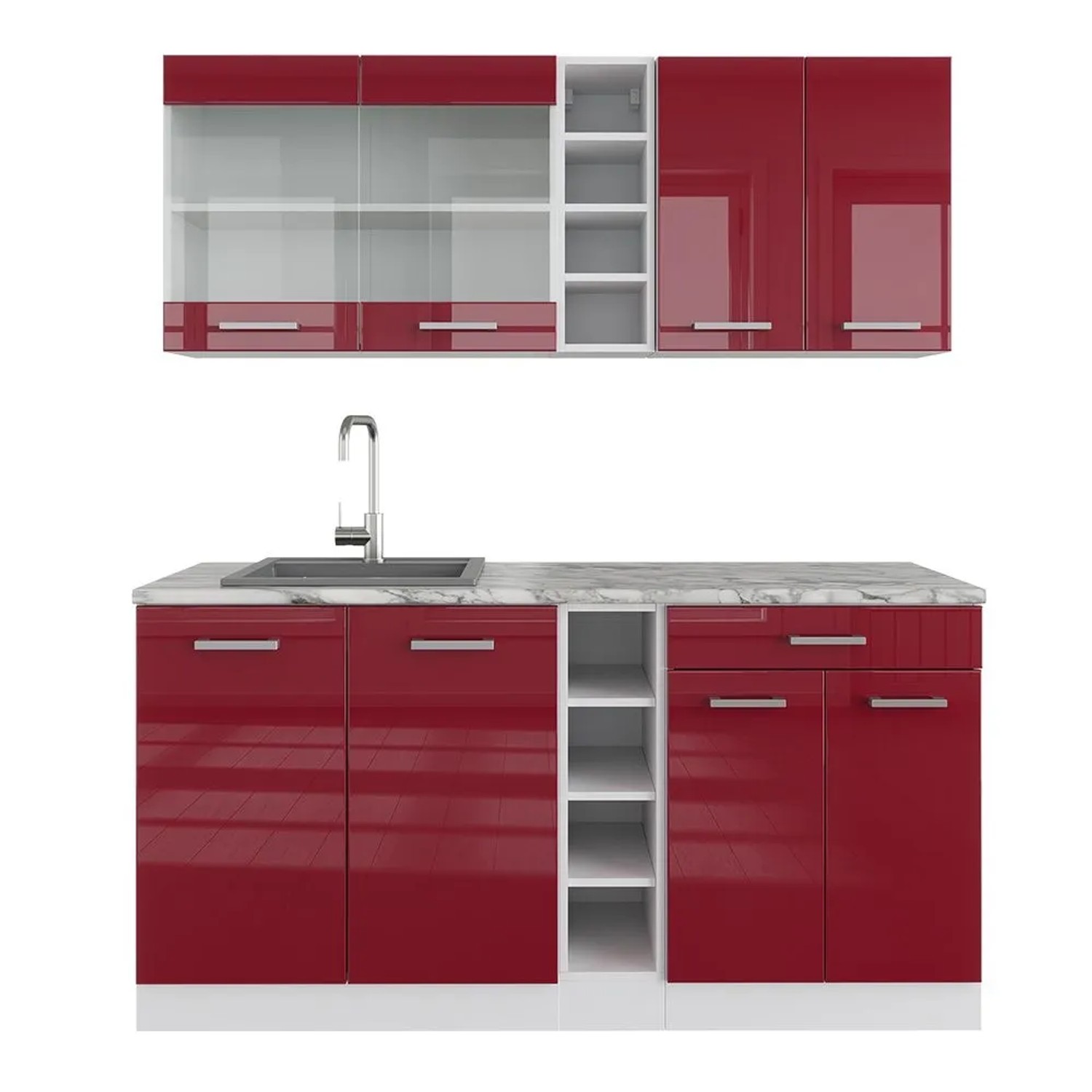 Vicco R-Line Singleküche Bordeaux Hochglanz Weiß 160 cm ohne Arbeitsplatte ohne E-Geräte