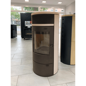 Thermia Holzkamin München V3, braun/speckstein/weiß, beschichtet. Kaminofen mit Sichtfenster.