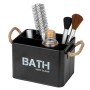 Schwarze Wenko Badbox Gara mit 4 Fächern und Kordelgriffen, gefüllt mit Badutensilien.