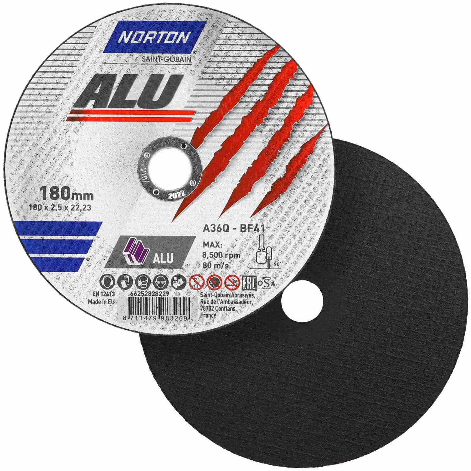 Norton Trennscheibe A 36 Q ALU 180 x 2,5 x 22,23 mm 10 Stück