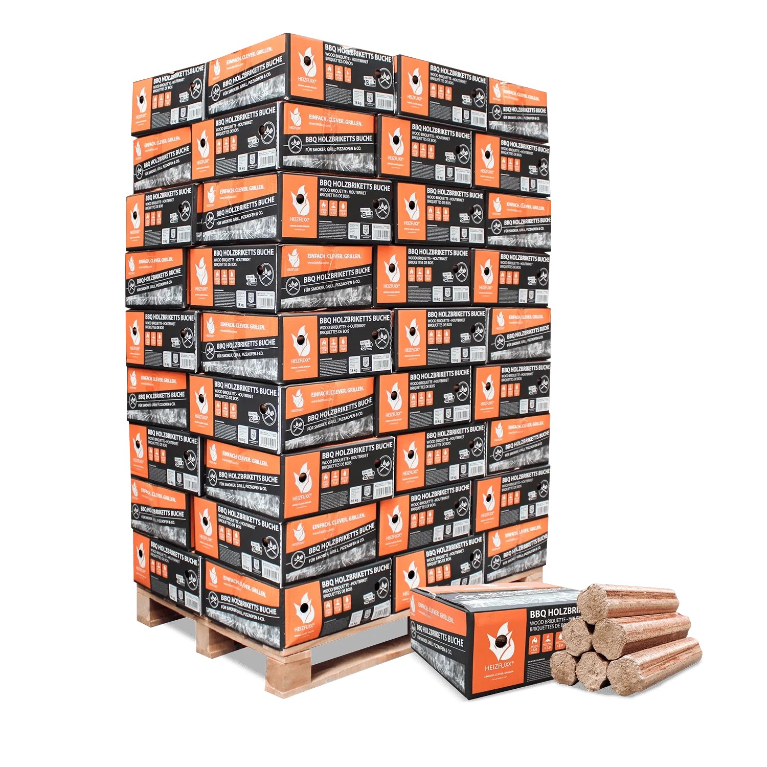 Heizfuxx BBQ-Buchenholzbriketts 18kg x 54 Gebinde 972kg Palette
