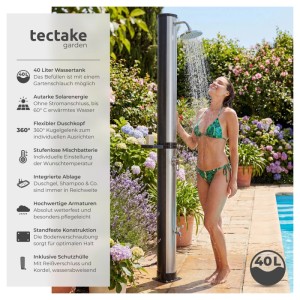 Tectake Solardusche Orinoco 40 Liter  Mit Seifenablage Erwärmtes Wasser Bis 60° C  Ohne Stromanschluss Mit Hülle Ablage 47 x 19 50 x 222 cm Schwarz Si