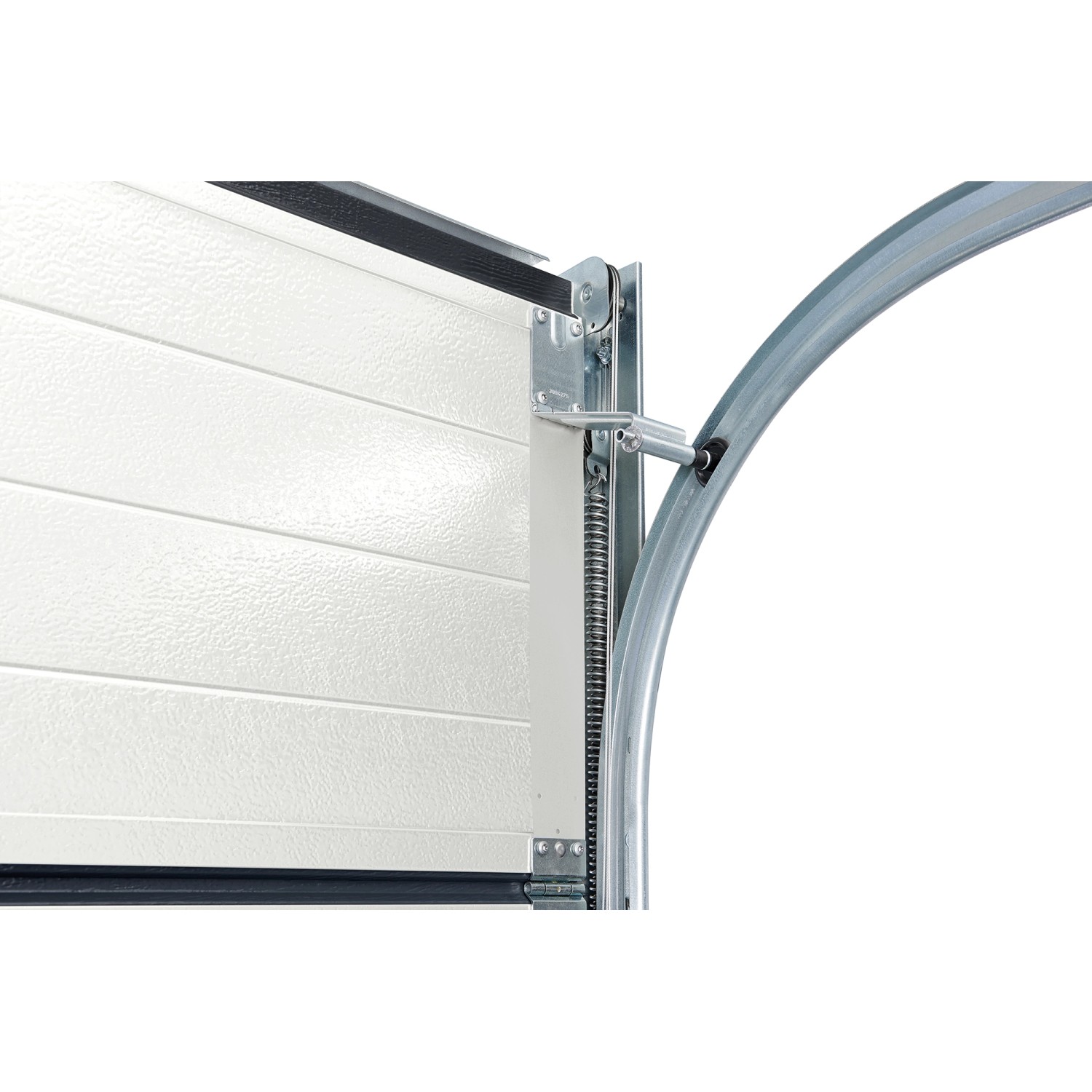 Detailansicht IsoMatic Garagentor: Lamellen, Feder und Führungsschiene.