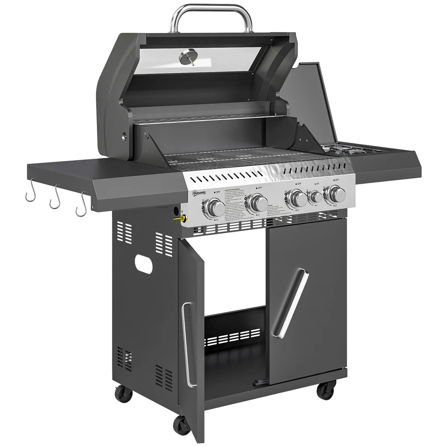 Outsunny Gasgrill Stahl Kunststoff Schwarz 135L x 54B x 110H cm