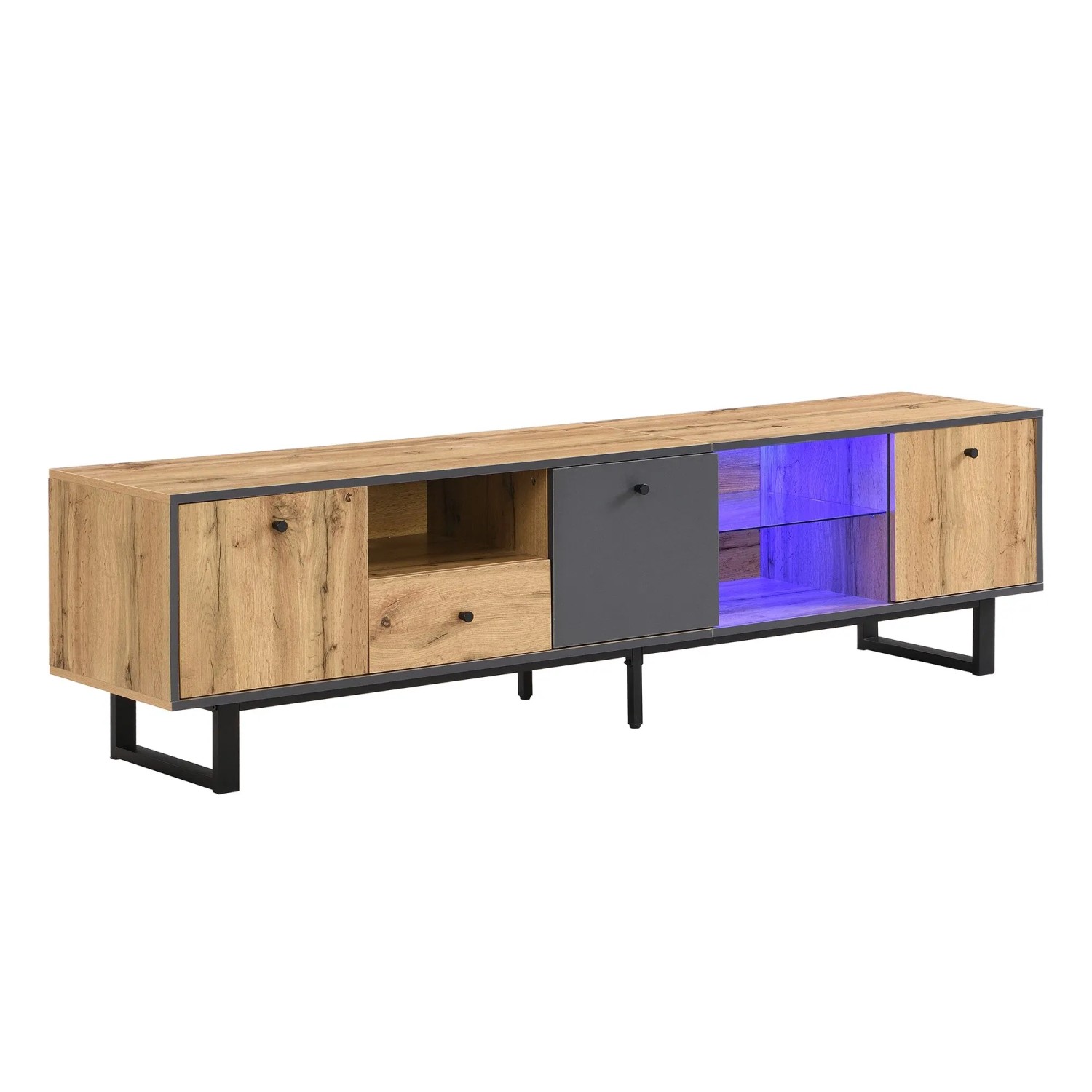 okwish TV Schrank mit LED Glastrennwand Pufferscharnier Wohnzimmer 190x40x50cm Natur