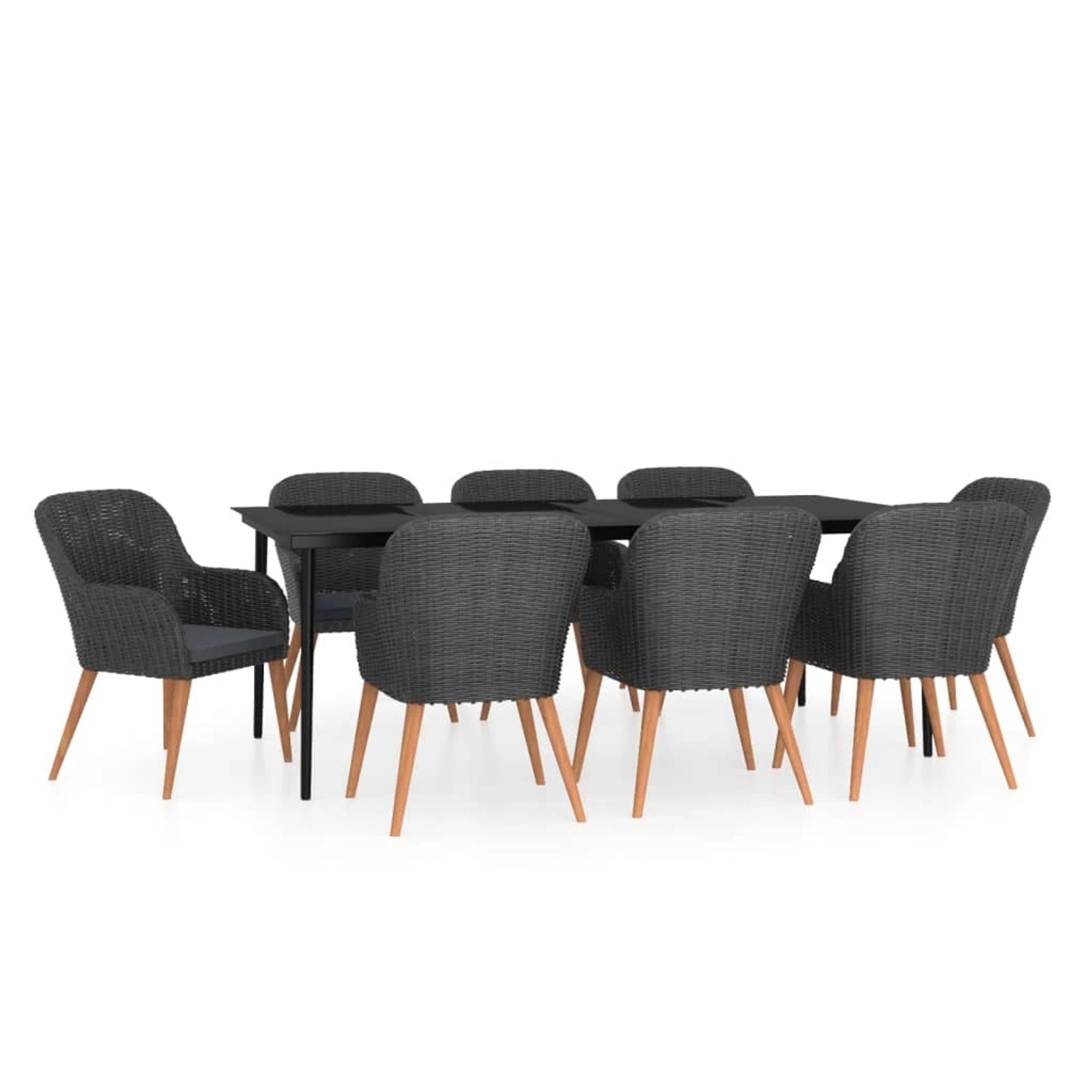 vidaXL 9-Tlg Garten-Essgruppe mit Kissen Schwarz 3099522
