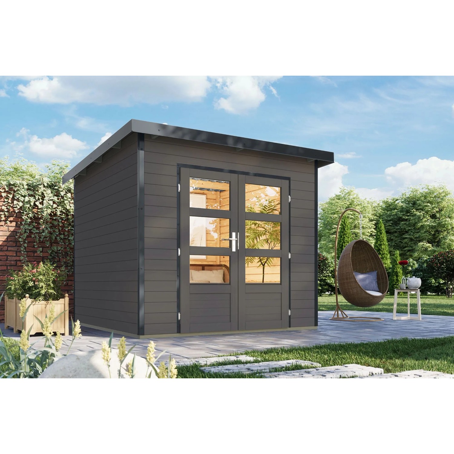 Karibu Gartenhaus Domingo 3 B Grau-Anthrazit