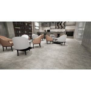 Verlegtes Click-Vinyl Seattle Concrete Fliese Town in einem Raum mit Sitzgelegenheiten.