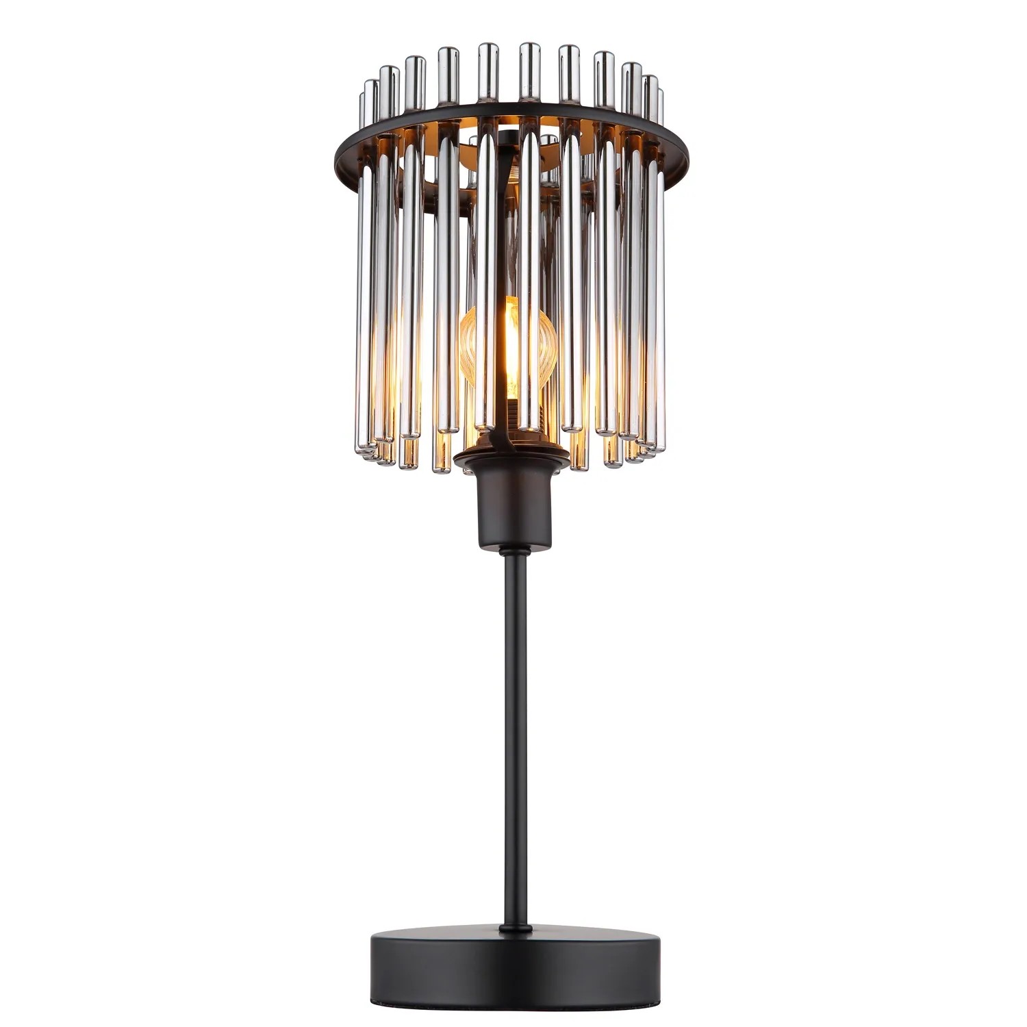 Schwarze Globo Tischleuchte Gorley mit Rauchglas-Elementen, Design-Tischlampe.