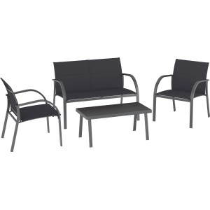 4-teiliges Lounge-Set Torreon in Anthrazit mit Textilbespannung für Garten oder Terrasse.