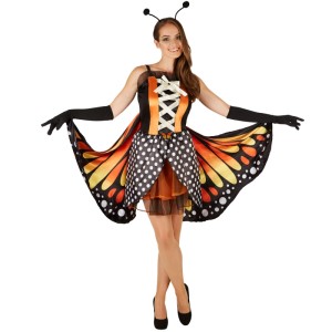 Frauenkostüm Schmetterling Großer Feuerfalter mit Flügeln, Kleid, Handschuhen und Fühlern