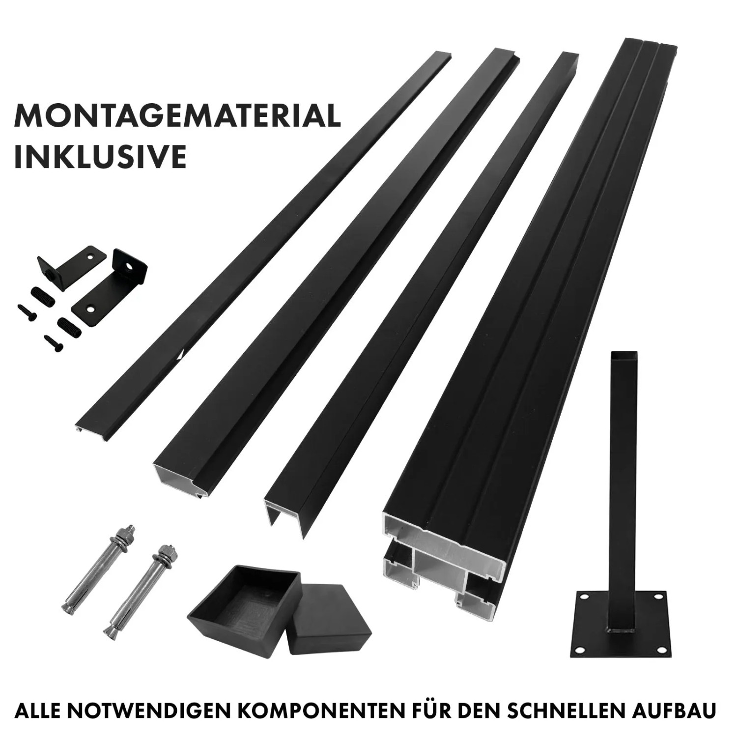 Montagematerial für KARAT WPC Sichtschutzzaun Kronos Komplettset, Gartenzaun in Ash Grey.