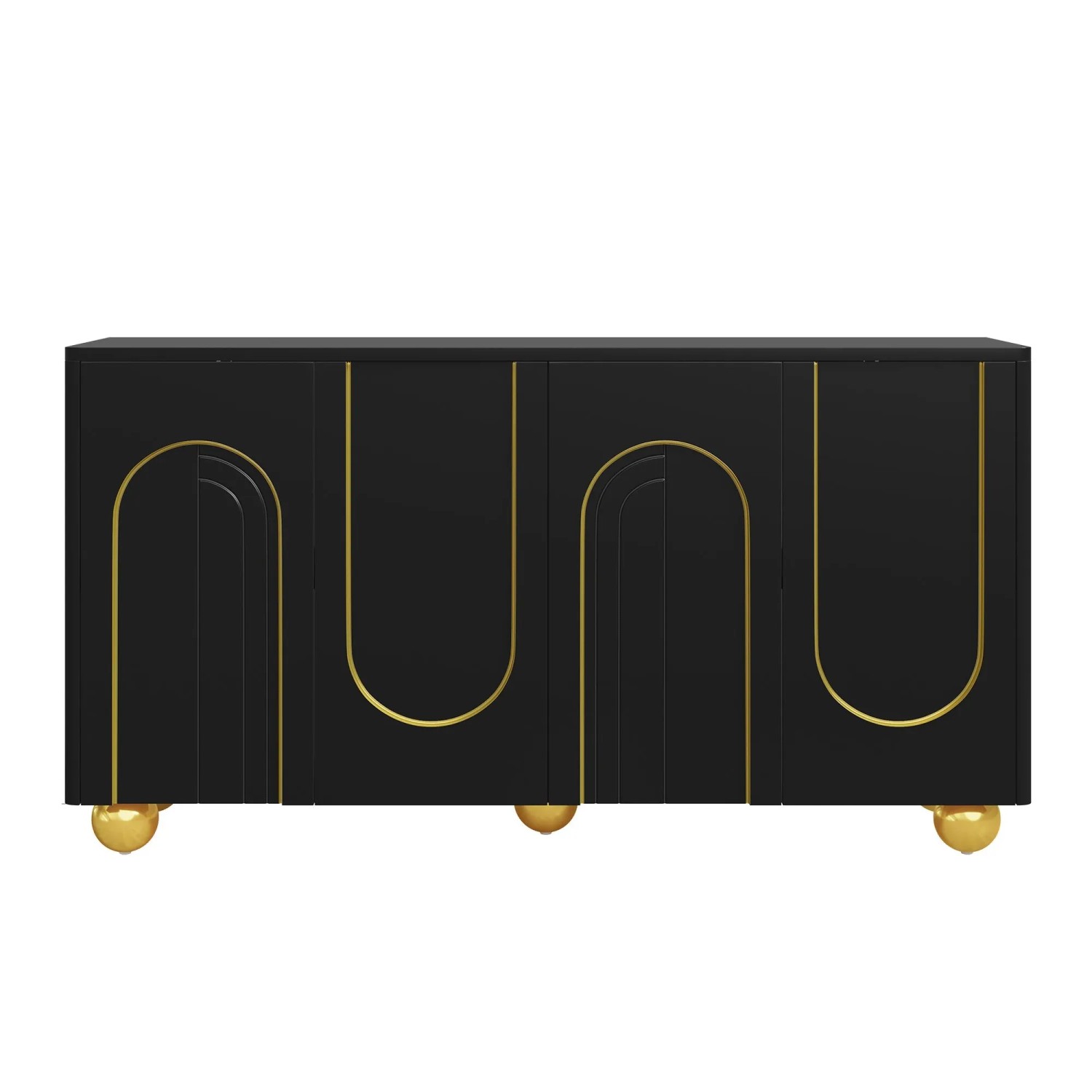 Merax Sideboard 4 Türen Bogen Goldlinien Metallfüße
