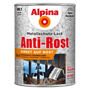Alpina Metallschutz-Lack Anti-Rost Silber Hammerschlag, 2,5 Liter Dose.