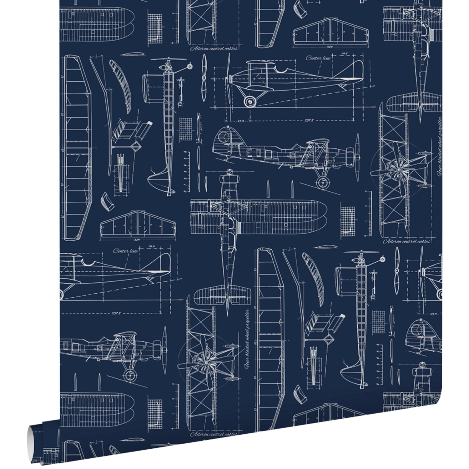 ESTAhome Tapete Kontruktionszeichnungen von Flugzeugen Dunkelblau 53 cm x 1 günstig online kaufen