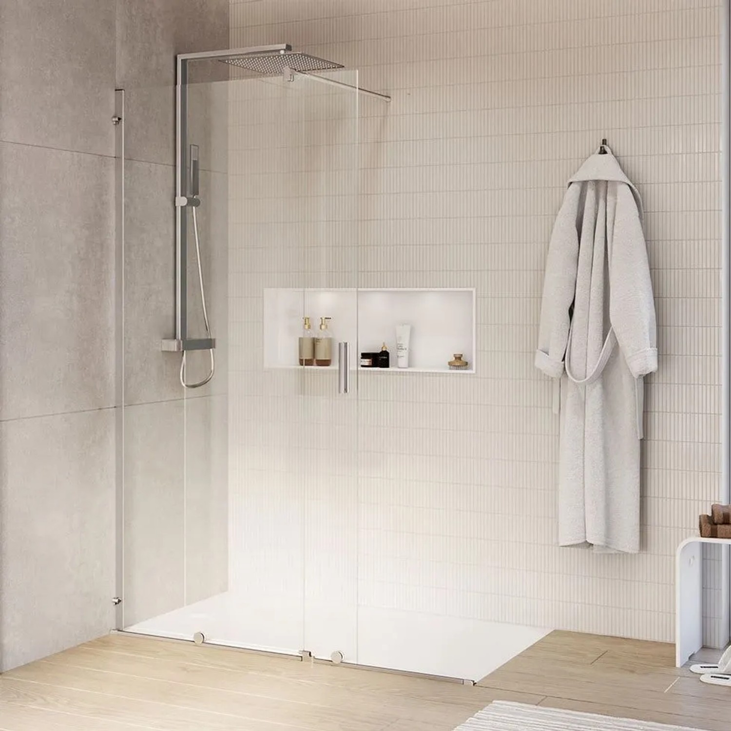 Bernstein Duschabtrennung Walk-In Nano NT101 Mit Schiebetür Chrom Klarglas Glas 8 mm 140cm