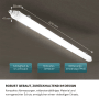 Weiße LUXULA LED Feuchtraumleuchte, 60cm, 18W, neutralweißes Licht, IP65, IK06, mit Maßangaben.