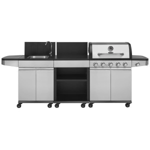 Justus BBQ Gasgrill-Küche Juno mit Spüle, Edelstahl, 5 Hauptbrenner + 1 Seitenbrenner.