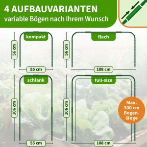 TTL GARDEN Pflanztunnel Vario 80 Bogen 84 x 88 cm 12er Set mit 60 Clips Beet Tunnel Frühbeet Gewächshaus Folientunnel