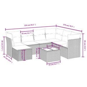 vidaXL Garten-Sofagarnitur, 8-teilig, schwarz, Poly Rattan mit Maßen.