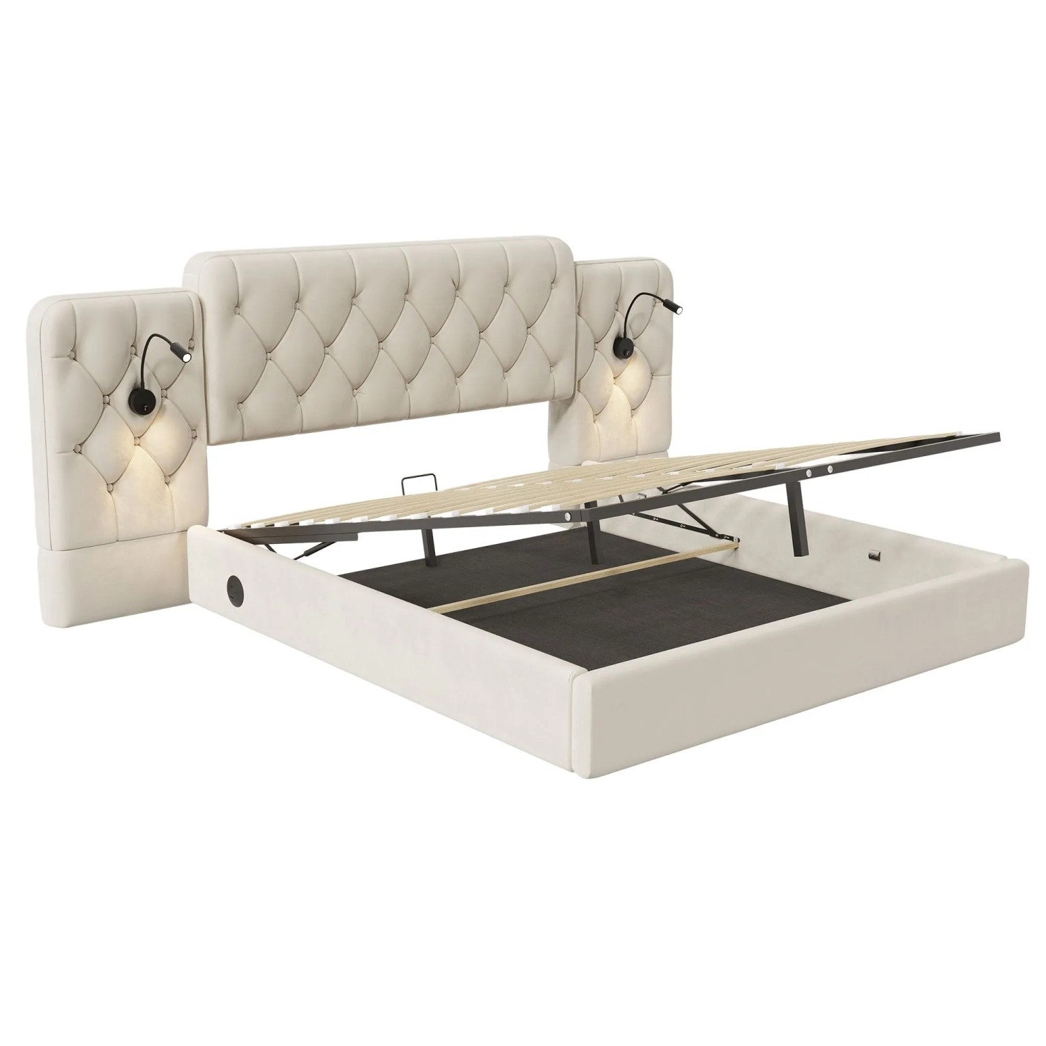 okwish Bettgestell 160x200cm mit USB Licht Schlafzimmer Beige ohne Matratze