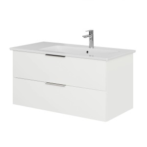 Steinkamp Einzelwaschtisch-Set, weiß glänzend, mit Villeroy & Boch Venticello Waschtisch rechts.