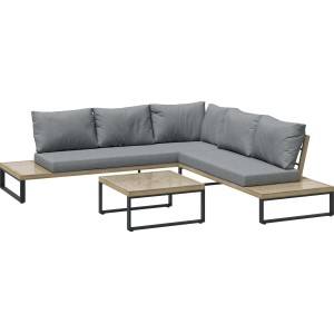 Graues 3-tlg. Lounge-Set Calora aus Rattangeflecht und Aluminium für den Garten.