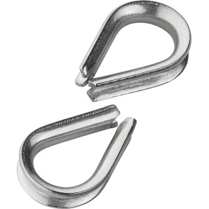 Zwei Edelstahl Kauschen 10 mm zur Seilverstärkung.