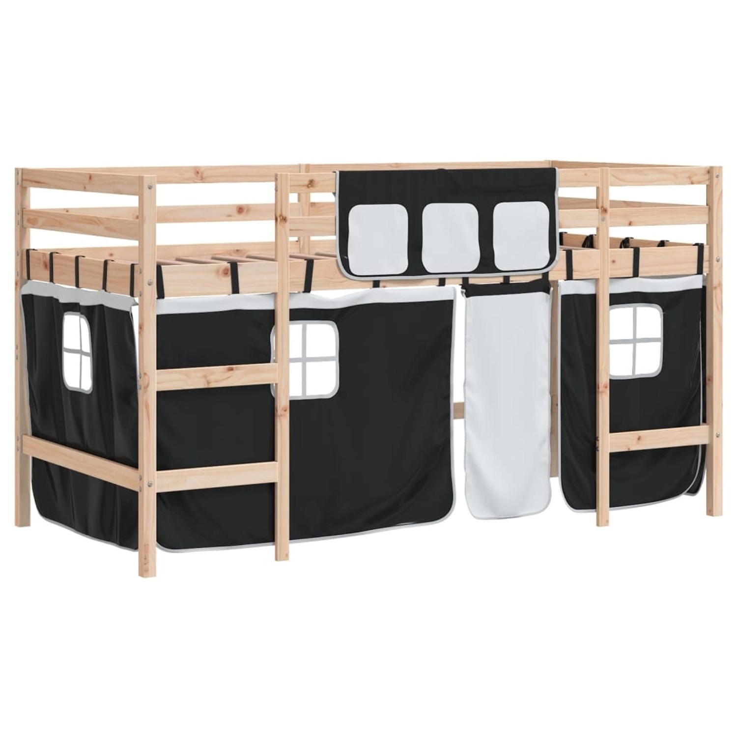 vidaXL Kinderhochbett mit Vorhängen Weiß Schwarz 90x200cm Kiefernholz192766 günstig online kaufen