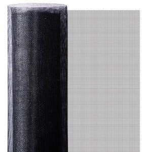Aufgerollte, schwarze KARAT Fliegengitter-Rolle (1,2x15m) für Fenster und Türen.