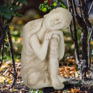 Relaxdays Buddha Figur Polyresin Cremeweiß Wetterfest Frostsicher 61 cm x 40,5 cm x 38 cm 7,7 kg
