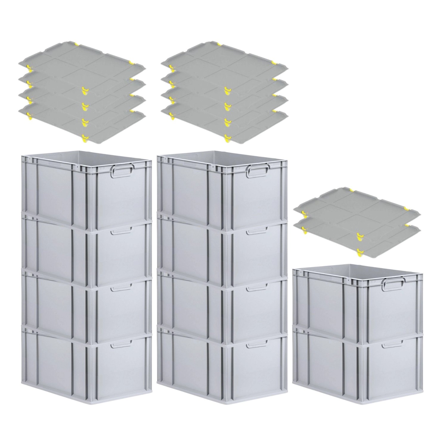 PROREGAL SparSet 10x Eurobox NextGen Grip mit Auflagedeckel mit 4 Gelben Schiebeschnappverschlüssen HxBxT 32 x 40 x 60 c...