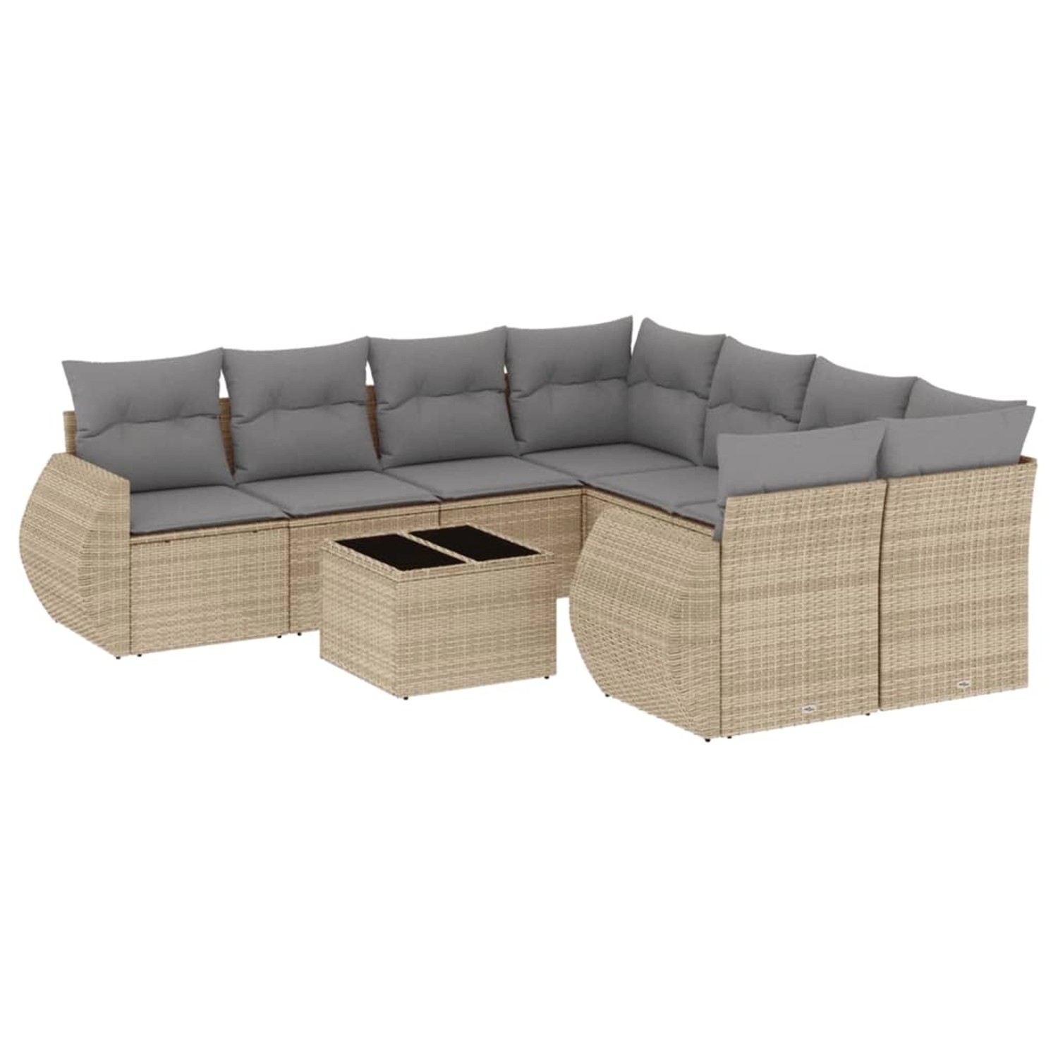 vidaXL 9-Tlg Garten-Sofagarnitur mit Kissen Beige Poly Rattan 3253496
