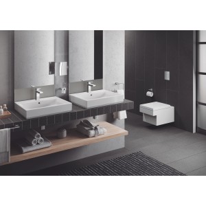 Grohe Cube Aufsatzwaschbecken, 60 cm, Alpinweiß, mit Hahnloch und Überlauf im modernen Badezimmer.